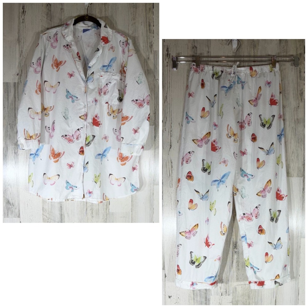 Pine Cone Hill Pajama Set Large Butterfly Cotton Whimsical Garden Loungewear